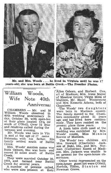 Woods, William & Ruth (Osborne) 40th Anniversary