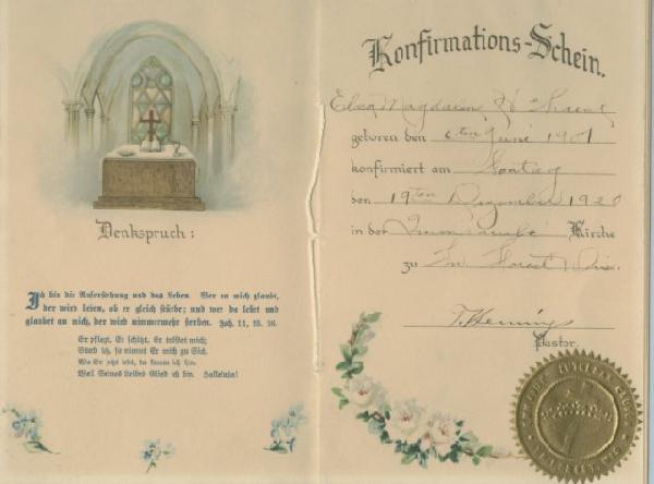 Graese, Elsie Confirmation Certificate