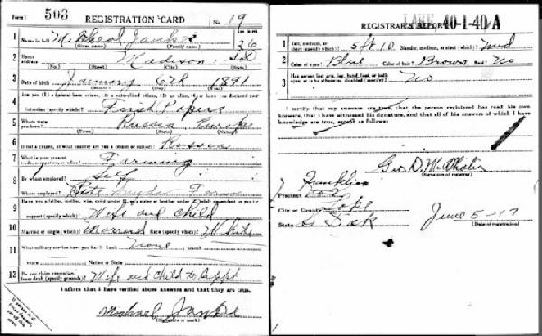 Janke, Michael WWI Draft Registration